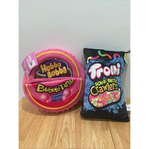 Hubba Bubba Bubble Gum Tape Package Large & Trolli Sour Worms Pillow Set NEW